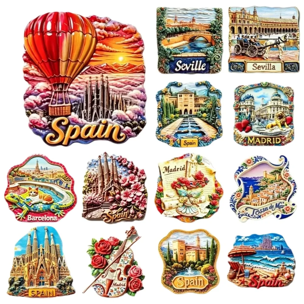 Spain 3D Resin Fridge Magnet Barcelona Madrid Seville Granada Tourist Souvenir Refrigerator Sticker Home Decor