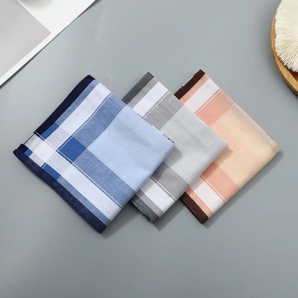12Pcs/Set Soft Pocket Handkerchief Sweat Absorbent Portable Pocket Plaid Square Towel Washable Striped Pattern