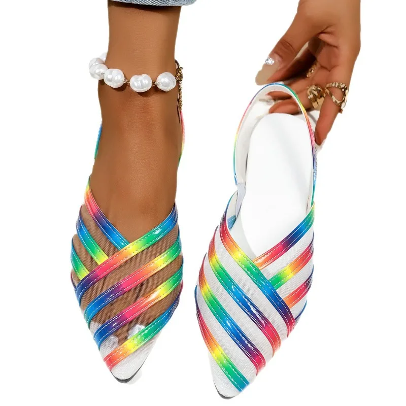 

Women Sandals Large Size Flat Rainbow Pointed Toe Women Shoes Summer Fashion Casual Rubber Sole Sandals Women Zapatos De Mujer