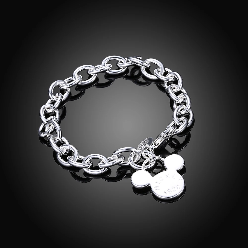 2022 New Charm 925 Sterling Silver Cute Mickey Chain Bracelet for Women Lady Trendy Jewelry Gift