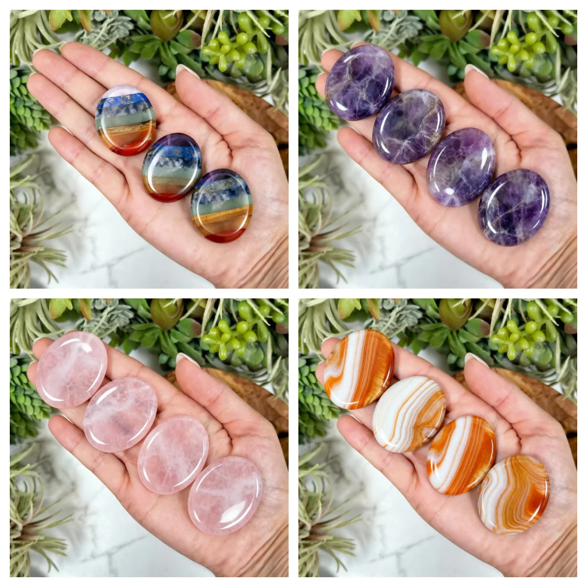 Piedras de Masaje para el Pulgar, Hermosas Piedras de Cristal de los Siete Chakras, Sanación, Éxito, Salud, Riqueza, Reiki, Energía para el Hogar, Piedras Preciosas para Olvidar las Preocupaciones