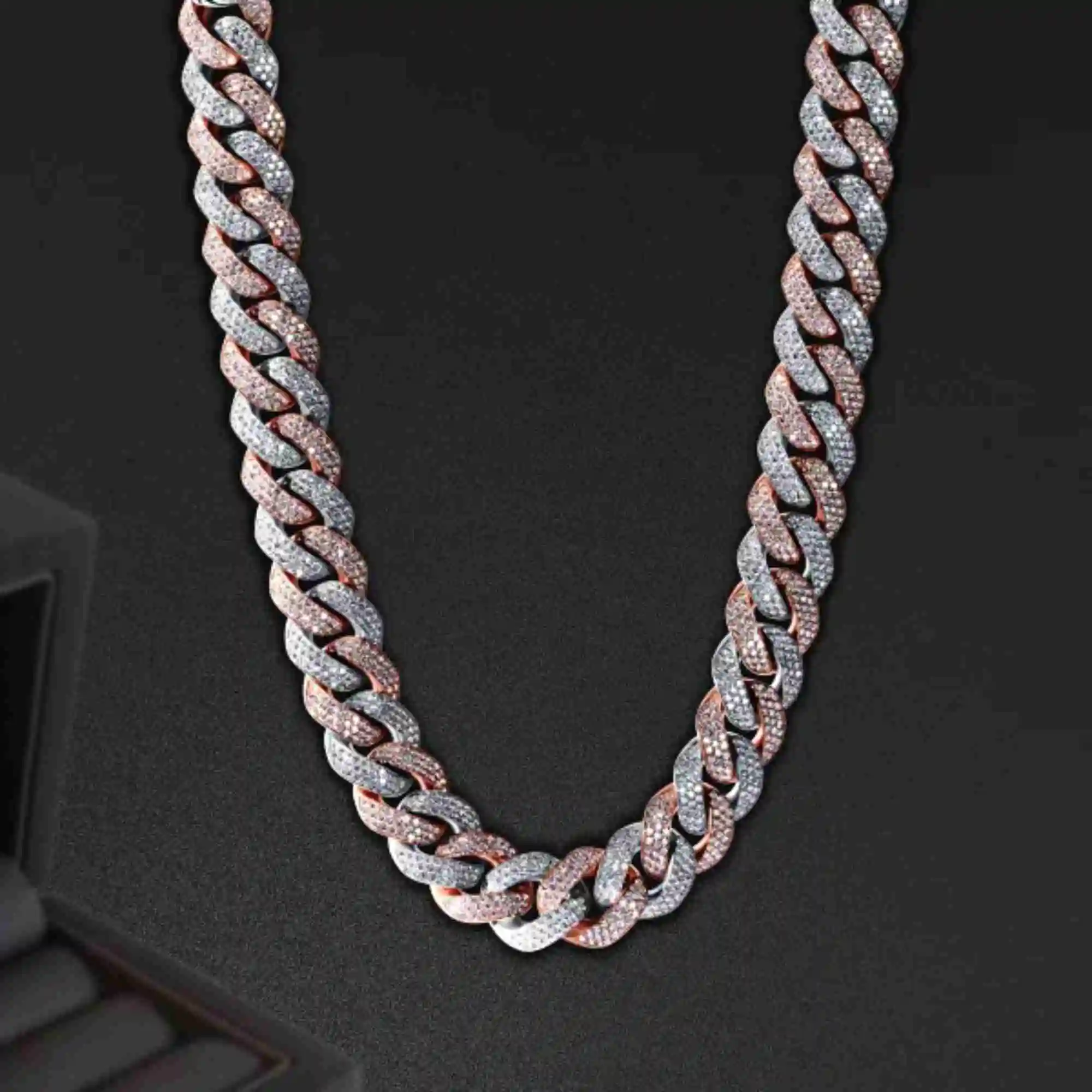 Top Quality Top Quality Round Cut Moissanite Chain Gold Plated 925 Sterling Silver Chain 18mm Iced Out Hip Hop Two Tone Chain