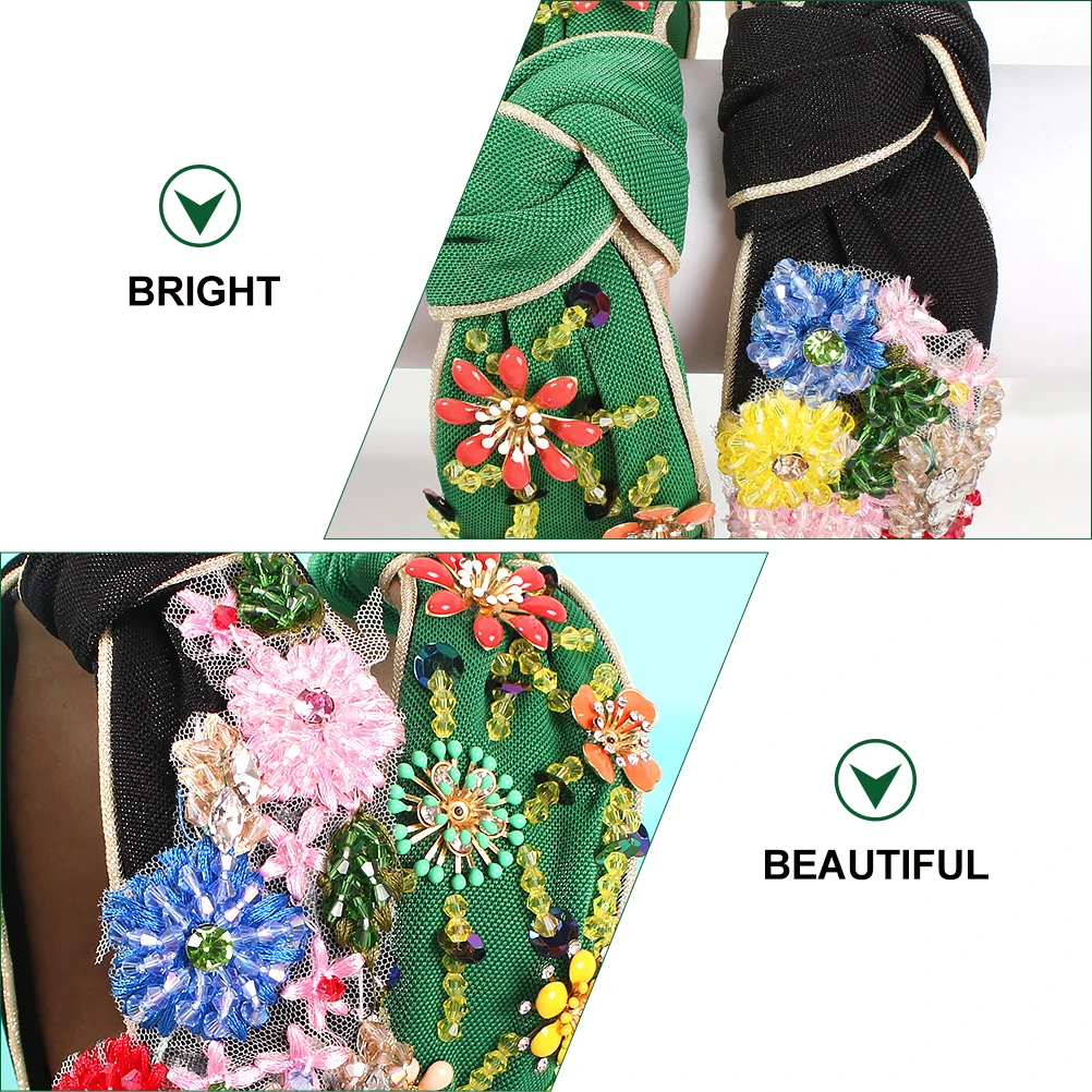 

Retro Hairb Women Headb Crystal Floral Green Imitation Drill Safe Gentle Materials Comfortable Gorgeous Bright Flowers Sparkling