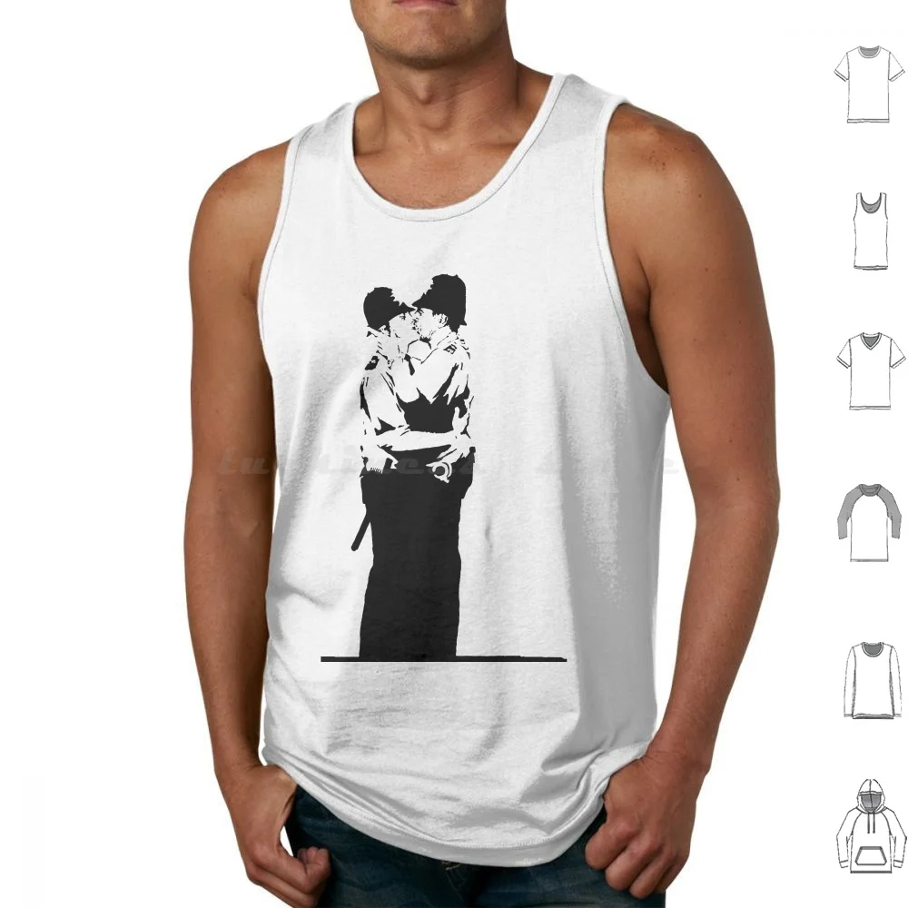 

Мужские майки с принтом Banksy Kissing Police, хлопок с принтом