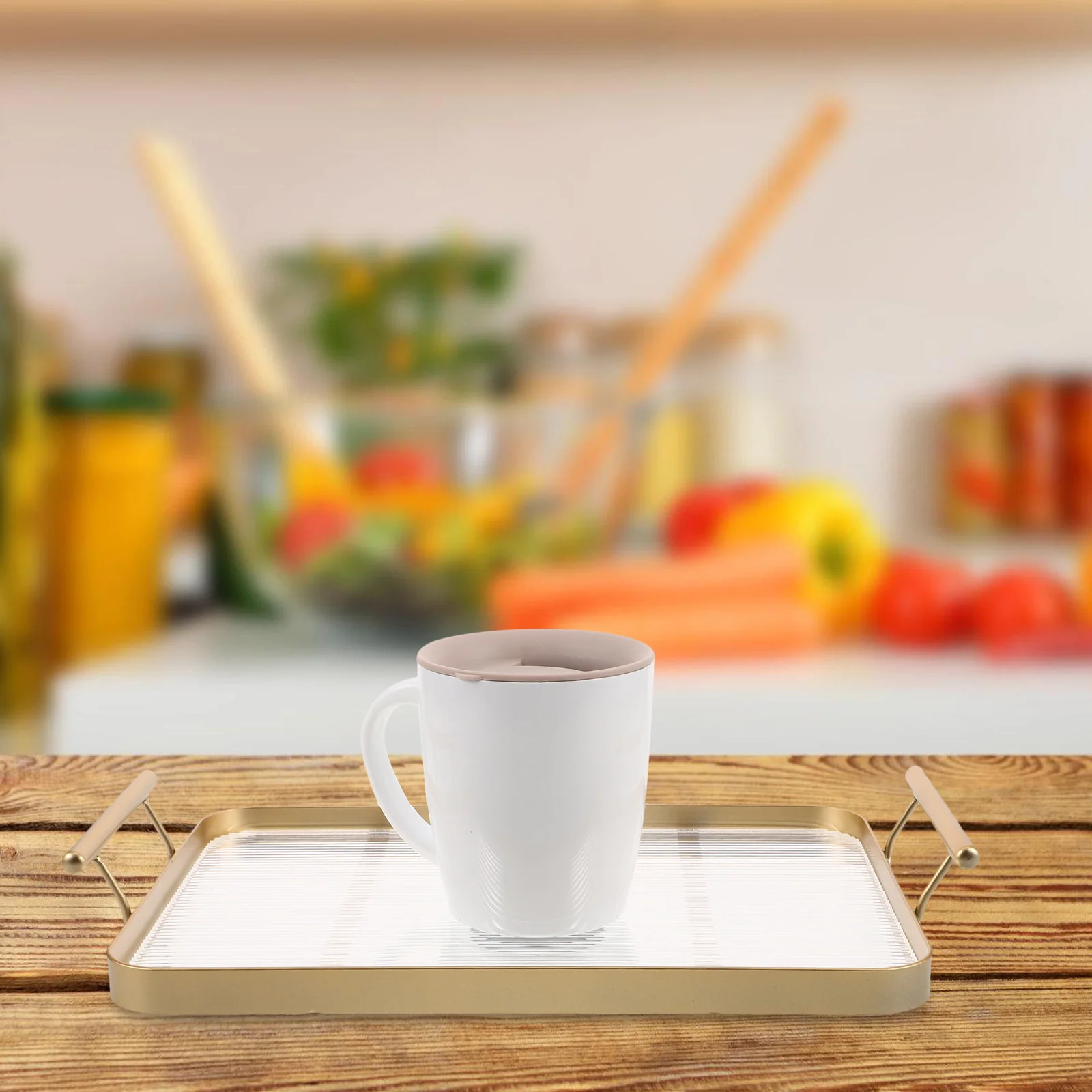 

Rectangular Horizontal Stripe Tray Stable Design Handles Tea Cup Fruit Plate Coffee Table Kitchen Counter Dining Room Tray