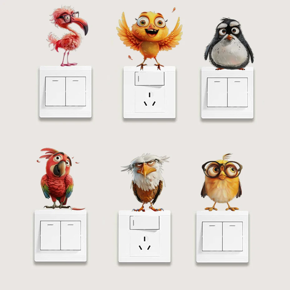 

Funny Birds Child Bedroom Switch Cover Room Decor On-off Sticker Cute Switch Outlet Wall Stickers On Wall Mural Art Hot Sale