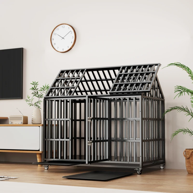 

52 Heavy Duty Crate Cage Strong Metal Dog Kennels And Crates For Large Dogs With 4 Lockable Wheels