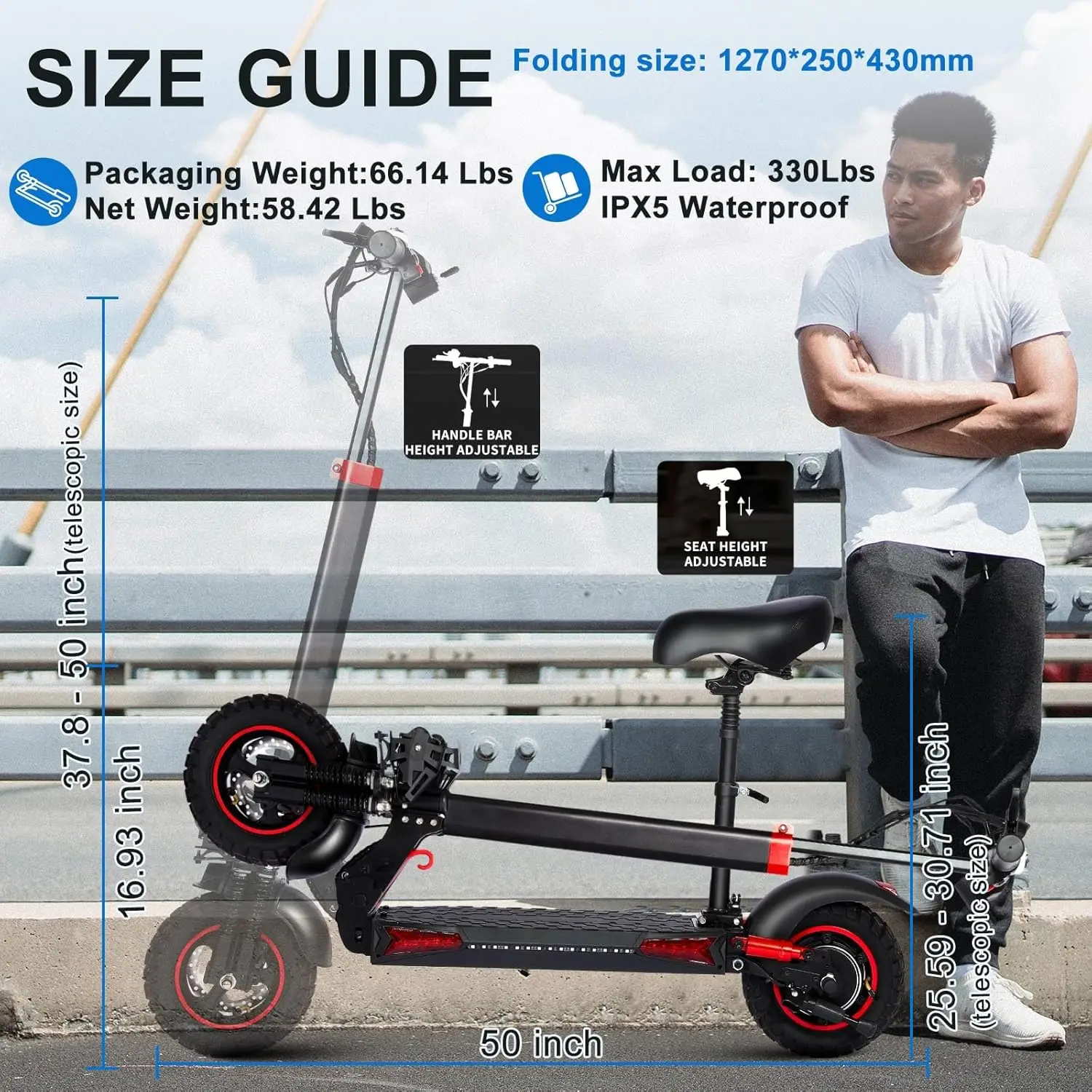 

Электрический скутер для взрослых, 10 дюймов, внедорожная вакуумная шина, двигатель 800 Вт, аккумулятор 48 В, 15 Ач, диапазон 50-55 км/ч, максимальная скорость 45 км/ч, двойной привод заднего колеса