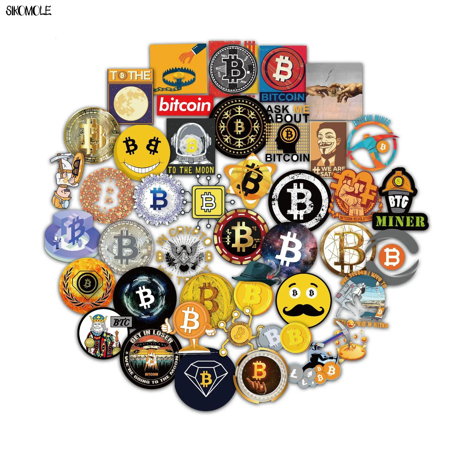 10/30/50 pçs dos desenhos animados bitcoin criptografado moeda virtual btc adesivos capacete portátil skate bagagem graffiti decalques adesivo f5