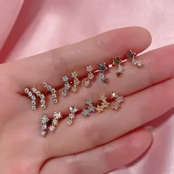 1Pc 20G Stainless Steel Star leaf Stud Earrings for Women Zircon Helix Cartilage Tragus Lobe Ear Piercing