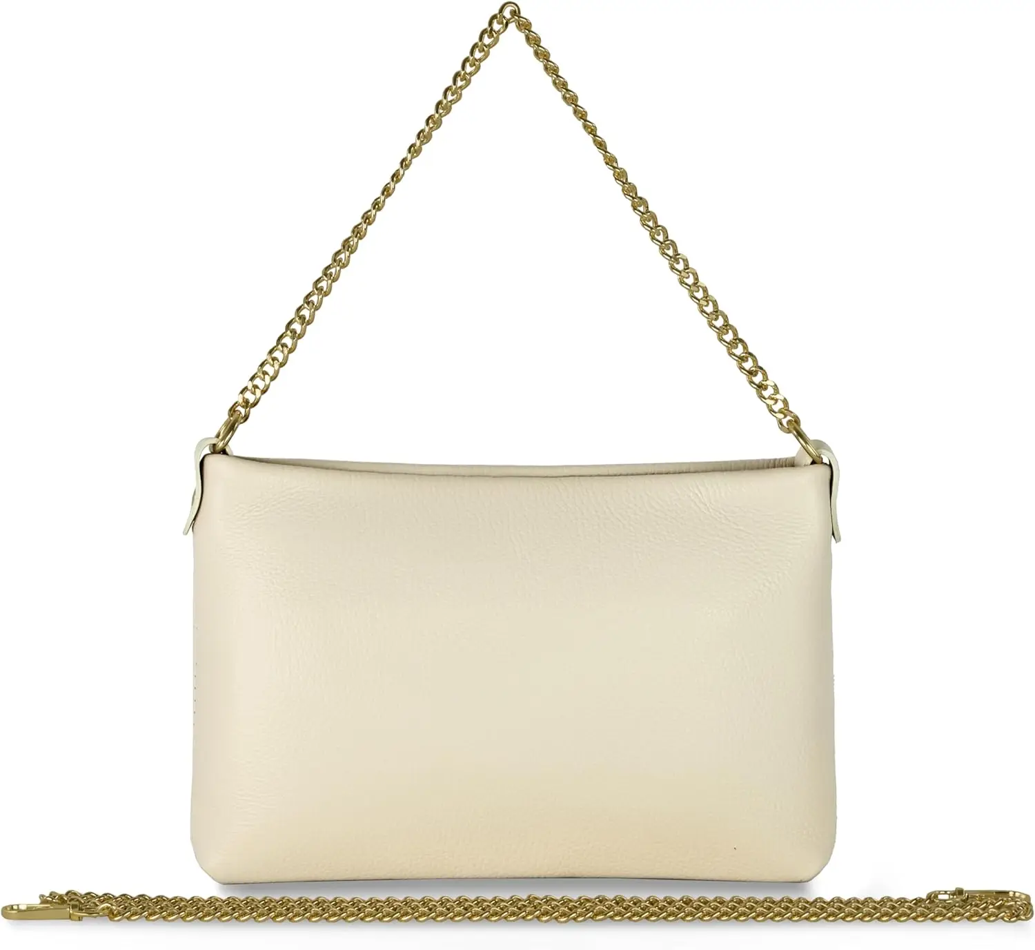 

Italian Calf Leather Crossbody Bag for Women with Zipper & Chains | Small Rectangular Shoulder Purse Evening Clutch