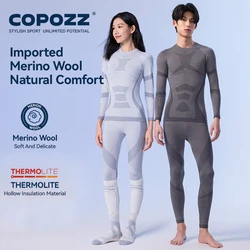 COPOZZ Merino Wool Ski Thermal Underwear Sets Men Female Ultra Soft Ski Sweatwicking Multi function Compression Tracksuit