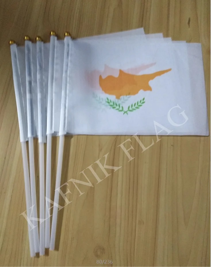 KAFNIK, 5 Stück Zypern-Flagge 14*21CM Zypern-Flagge mit Stab Handgehaltene Nationalflagge – Detail 1