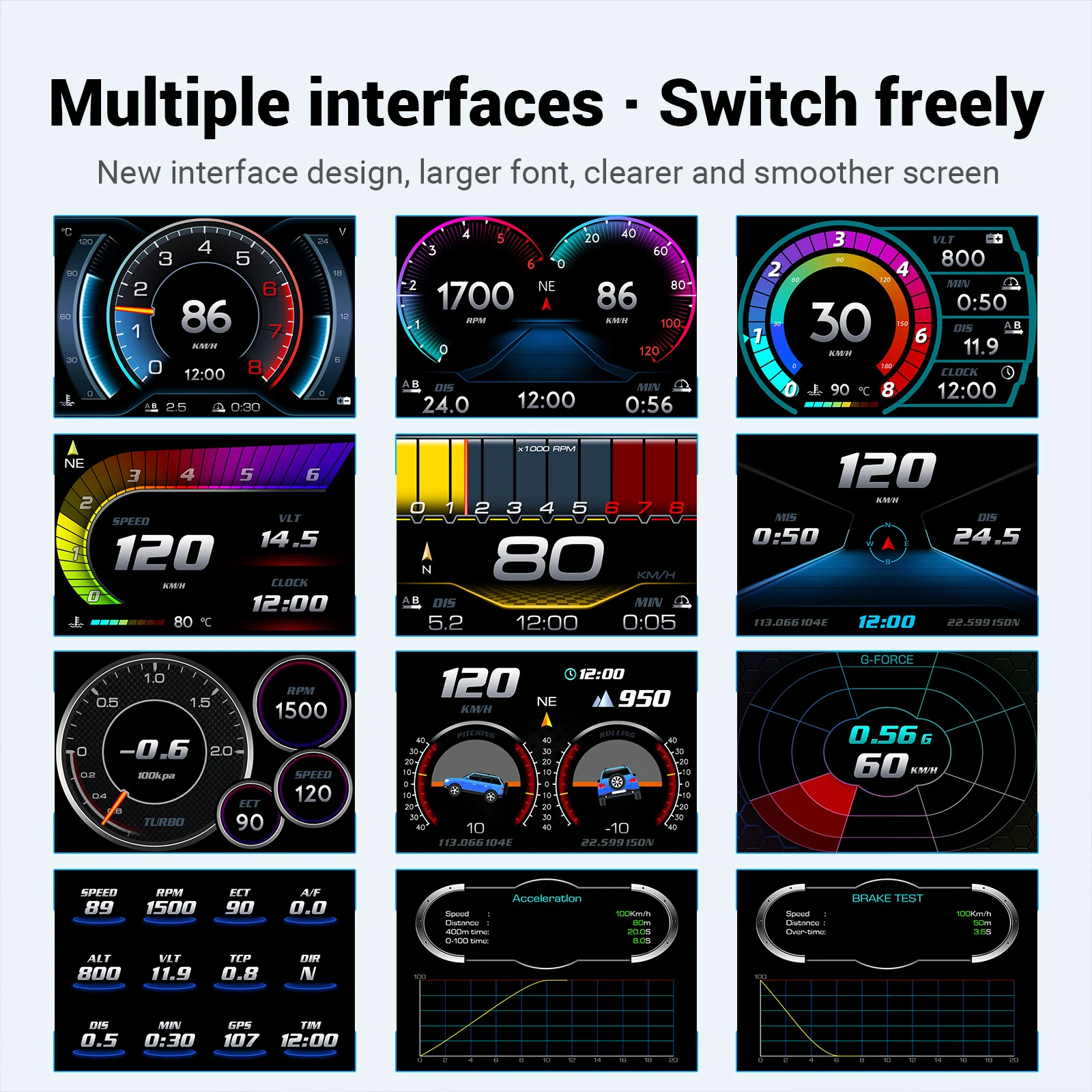 F11 HUD Car Head Up Display GPS+OBD Smart Digital Speedometer incline + accelerometer On-board Computer Water Temp RPM Alarm