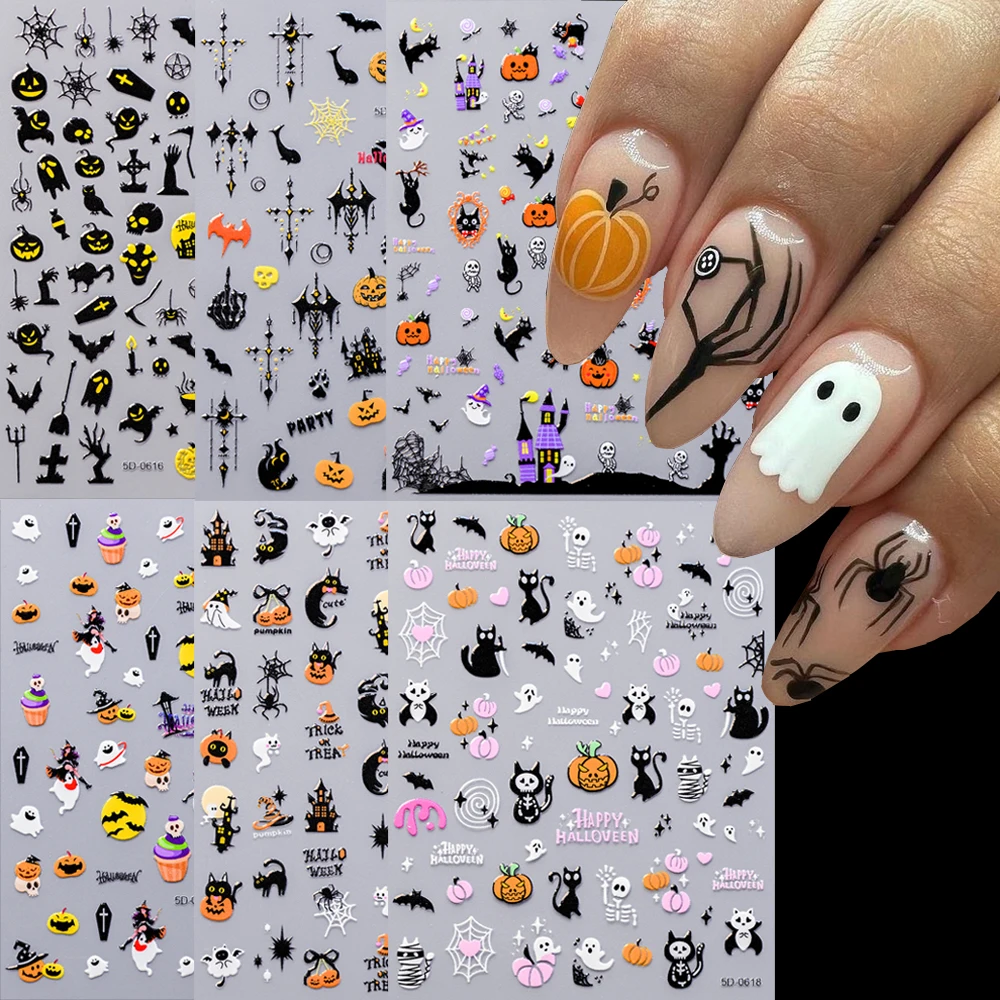 

1 шт. 5D черный кот призрак тыква паук наклейки для ногтей скелет мумия счастливый Хэллоуин слайдеры для ногтей демон тема украшение для ногтей # ^