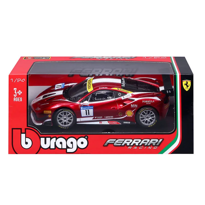 Bburago 1:24 Ferrari 2017 488 wyzwanie wyścigowy samochód luksusowy samochód wyścigowy odlewane samochody kolekcja zabawkowy Model prezent