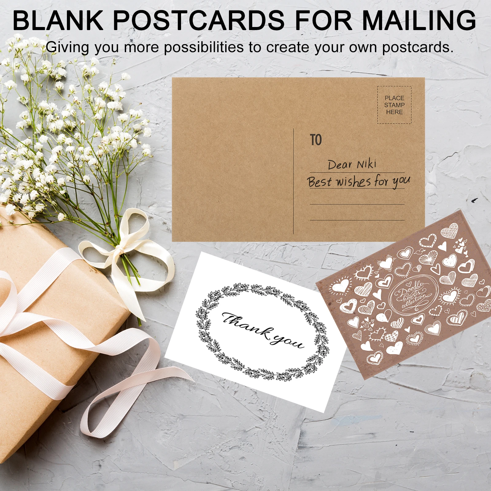 300Pcs Blank Postcards for Mailing Double Sides Blank Paper Postcards Bulk 250gsm with Address Lines for DIY Printable Postcards