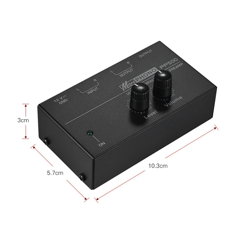 Ultra-Compact Phono Pré-amplificador com Bass Treble Balance, Pré-amplificador com Ajuste de Volume, Pré-Amplificador, Turntable, PP500, US Plug, 4X