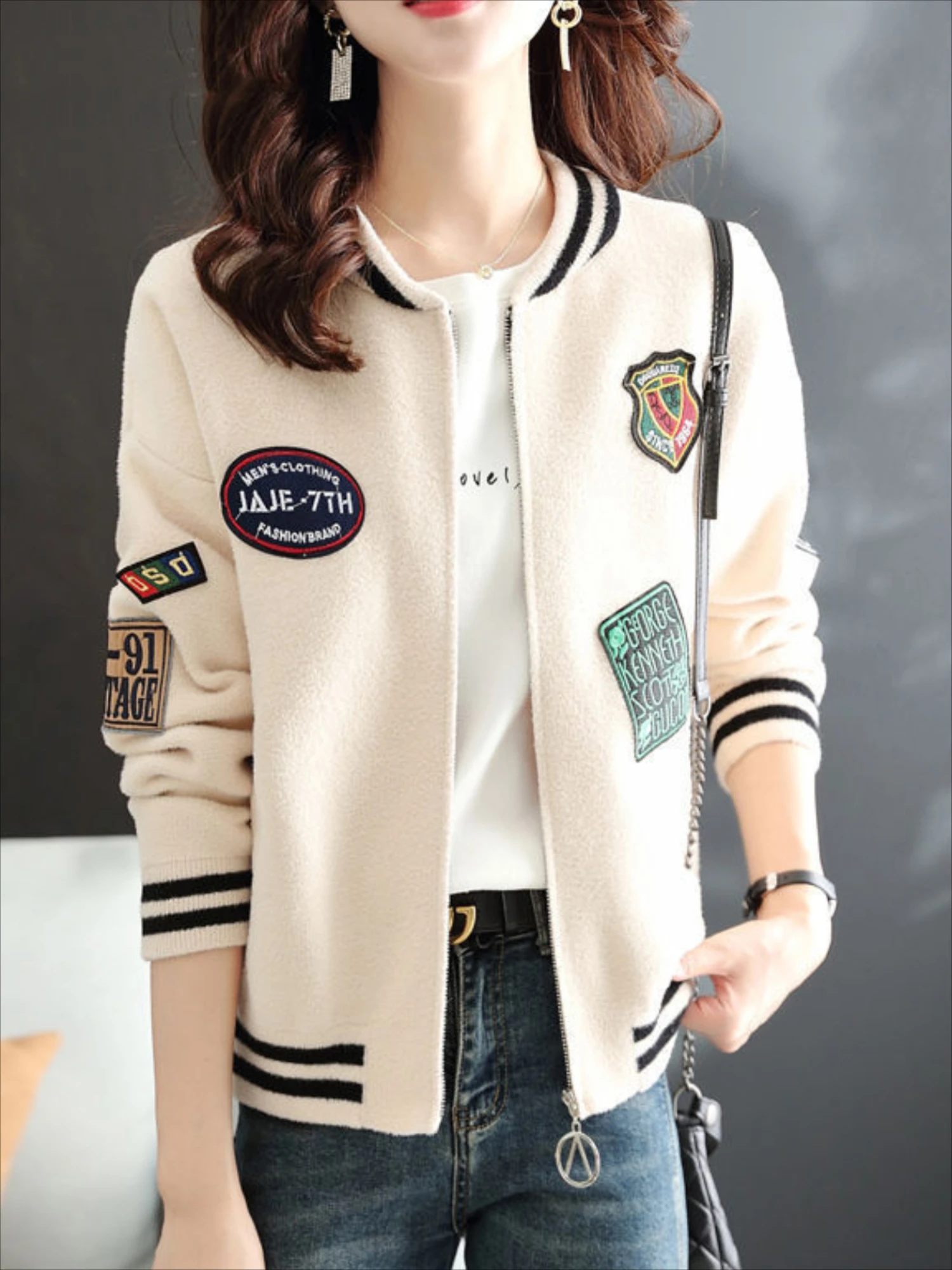 Women's Bomber Jackets Spring Autumn Labeling Zip-up Loose Sale Female Baseball Aviator Coats High Quality Pretty Modern Cheap