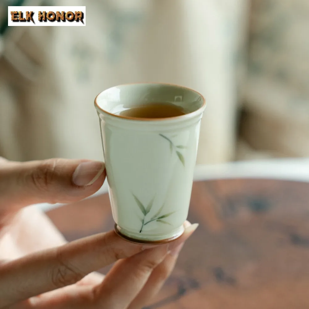 كوب خيزران رئيسي مطلي يدويًا ، كوب دائري عالي القدمين ، إبريق ماء ياباني ، وعاء عطر ، خدمة شاي ، منزلية ، 45 أو 2 لكل لوطة