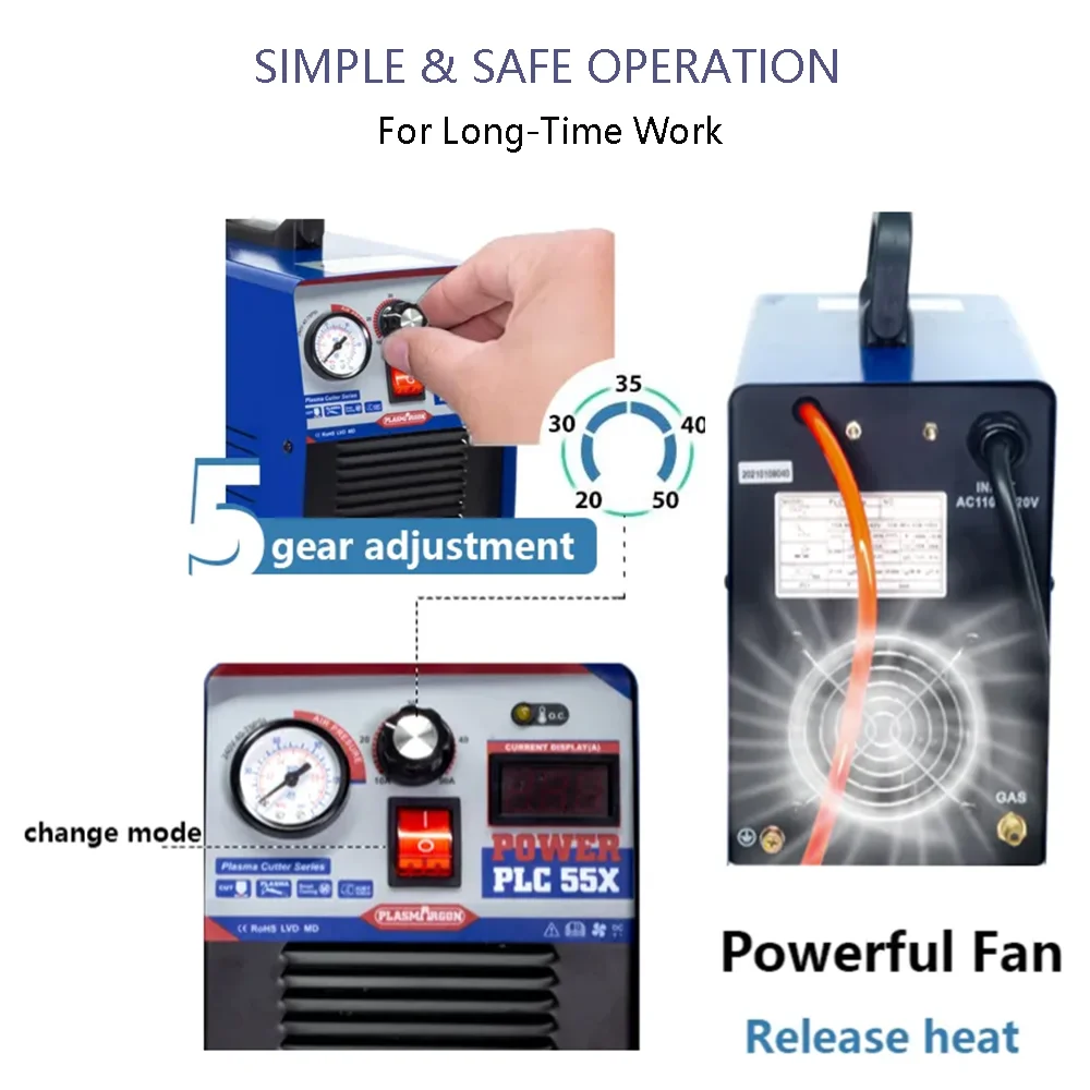 Plasmagon CUT55X  HF Plasma Cutter, DC IGBT Digital Control Anti-Drop Metal Cutting Machinery 220V+/-15% 14mm Clean 55Amps