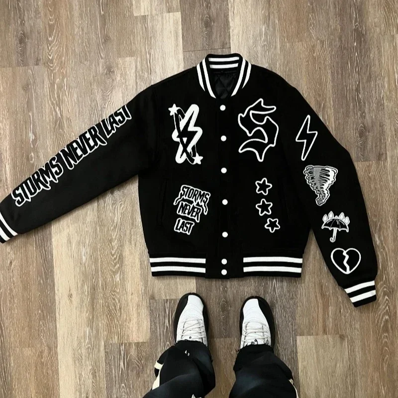 

Y2K American New Hip Hop Embroidered Coat Men Retro Harajuku Baseball Uniform Jacket Street Gothic Punk Casual Loose Streetwear