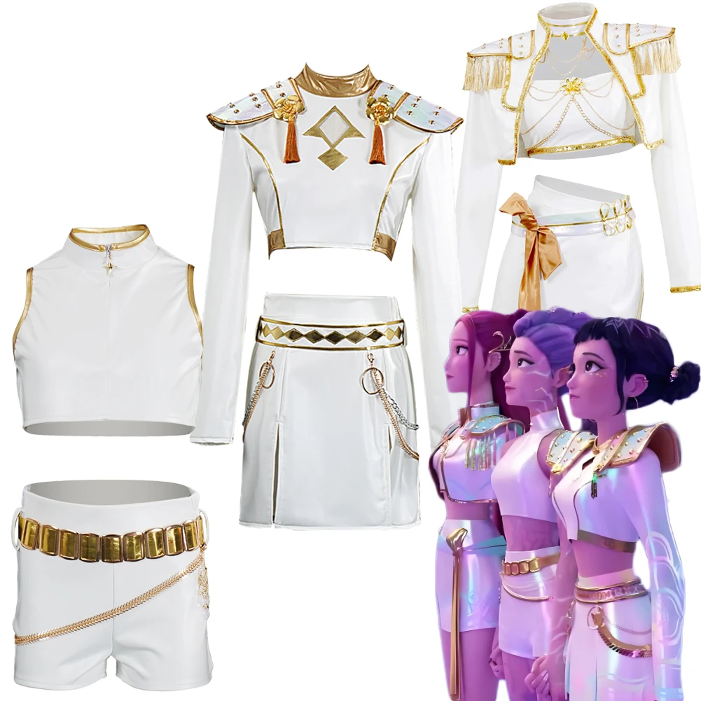 

KPop Руми Мира Зои Охотник на демонов Детский белый костюм Униформа для выступлений Косплей для девочек Хэллоуин Карнавальная вечеринка