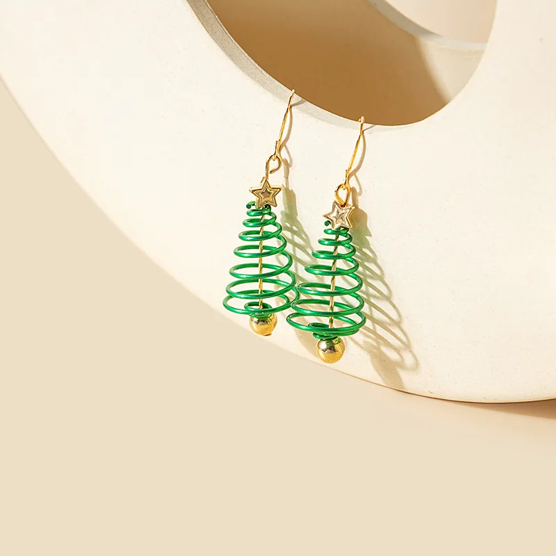 Earrings Christmas Tree Spring Pendant Hollow Unique Premium Lightweight Silver for Winter Daily Party Gift Women