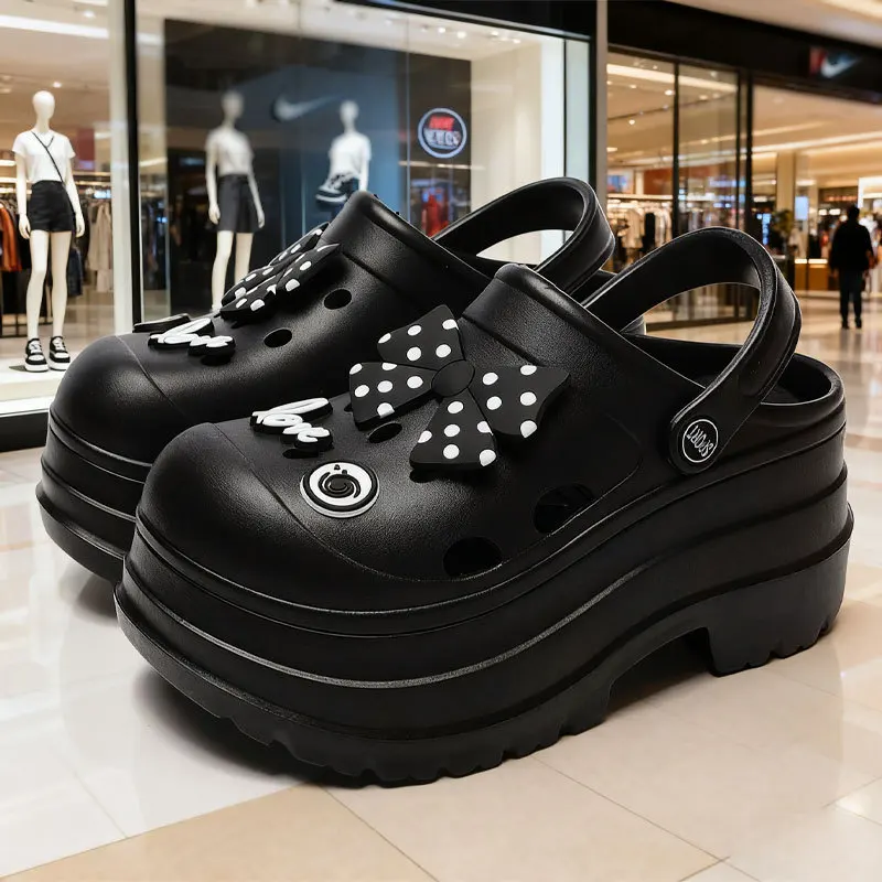 

Design sense open-toe thick-soled slippers, anti-skid high-end sense hole shoes, women's height-increasing EVA slippers.