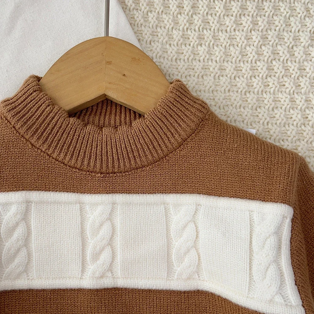 Europäischer und amerikanischer Stil, farblich abgesetzte Mädchenkleidung, Herbst-Winter-Strickpullover-Set für Kinder, langärmeliges Oberteil + Faltenrock – Detail 11