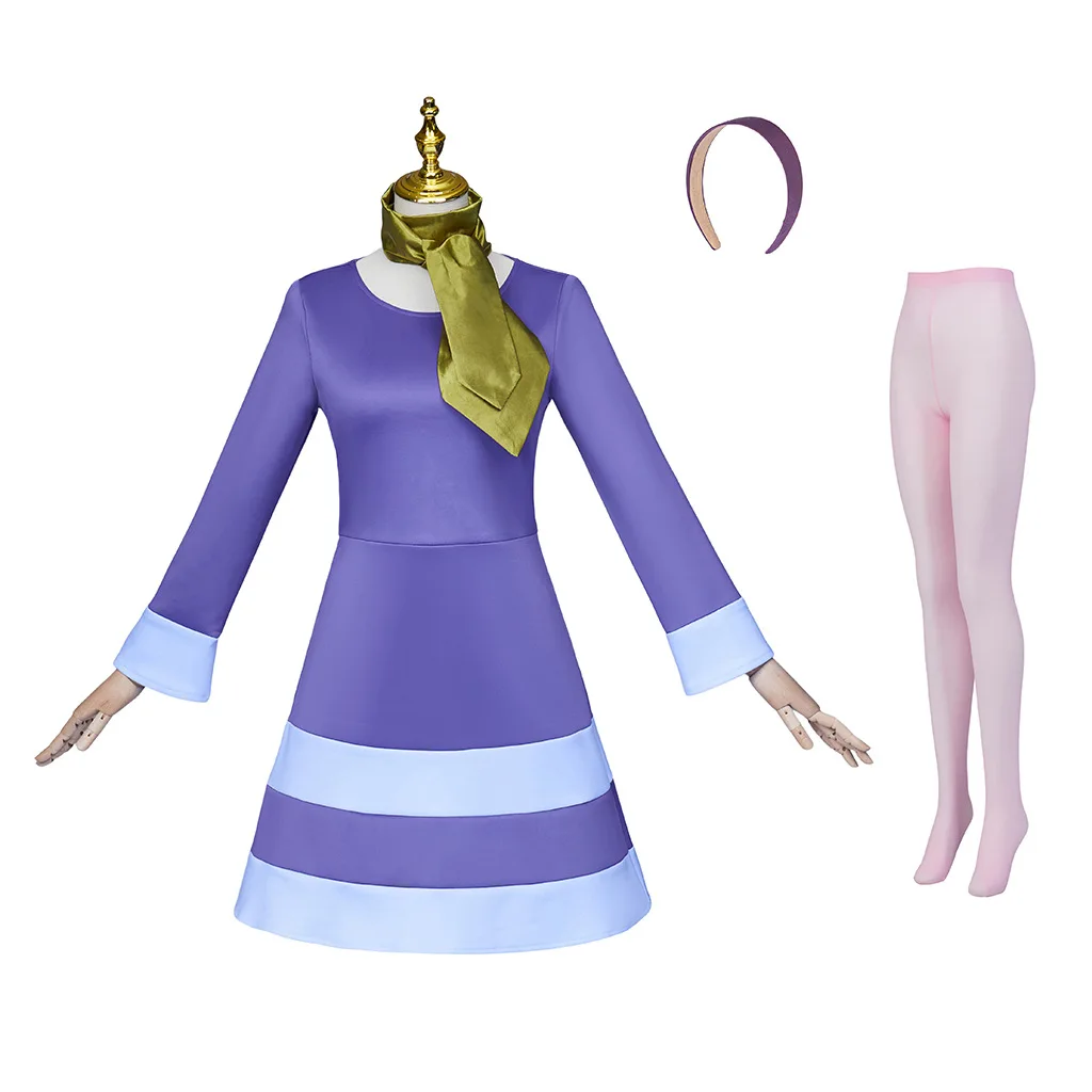 Disfraz de Halloween de Anime, Daphne Blake, Velma, Cosplay para Mujer Adulta, Vestido Morado, Uniforme, Diadema, Calcetines, Conjunto Completo