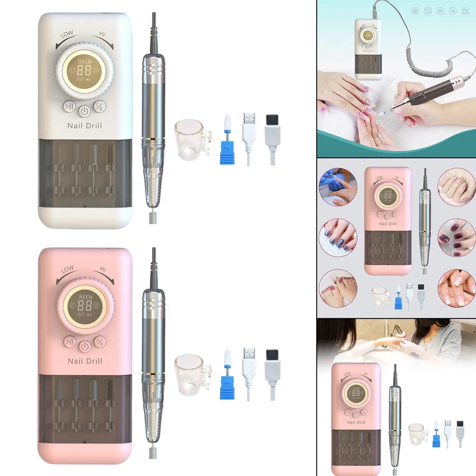 Electric Nail File Machine Kit Portable Nail Machine Professional Lightweight Supplies for Acrylic Nails Removing Gel Nails