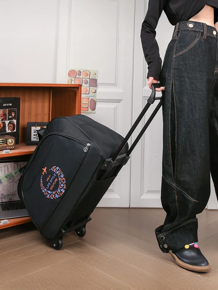 

Large Capaci Lightweight Travel Bag with Pull Rod Handheld Lage Bag for ort Trips Busin Travel Foldable Ox Cloth