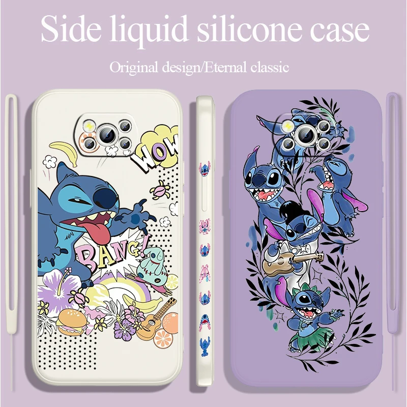 Disney Troubles Stitch For Xiaomi Poco M5S M4 F5 F4 Pro 5G F3 GT X5 X4 X3 X2 NFC C55 Liquid Left Rope Cover Capa Fundas