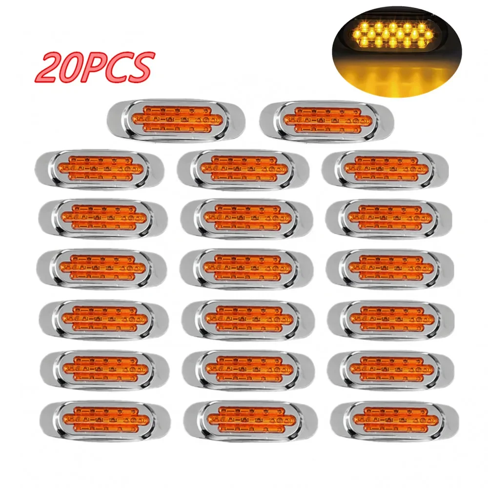 20PCS Amber 16LED Side Marker Lights 12-24V Clearance Lights Truck LED Lights Turn Signal Lamp Car Indicators Universal