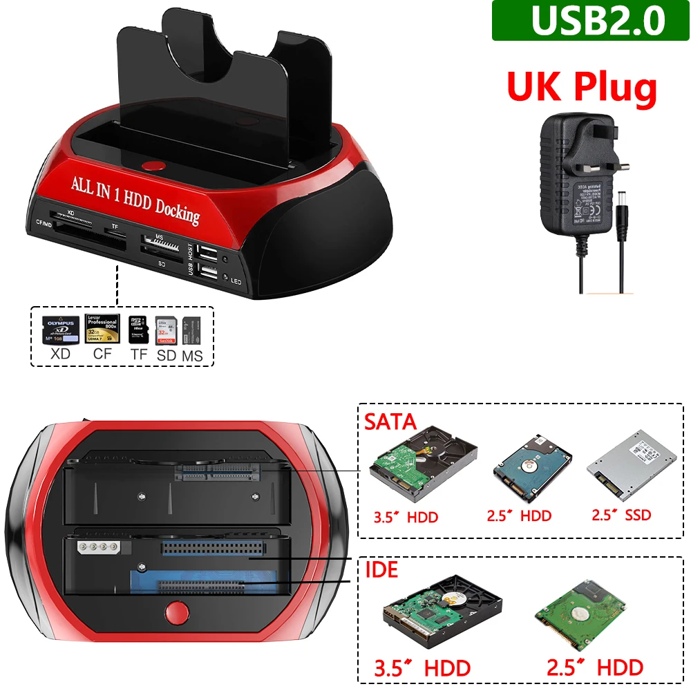 Dockingstation voor harde schijf 2,5 3,5 inch SATA IDE HDD SSD-lezer Dubbele slots USB Externe schijf Box Behuizing behuizing hd externo