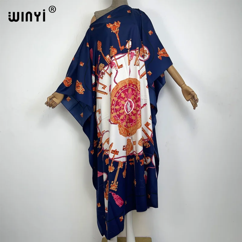 

WINYI holiday party Dress New fashion dress for women Elegant loose kaftan african print caftan for lady with belt abaya