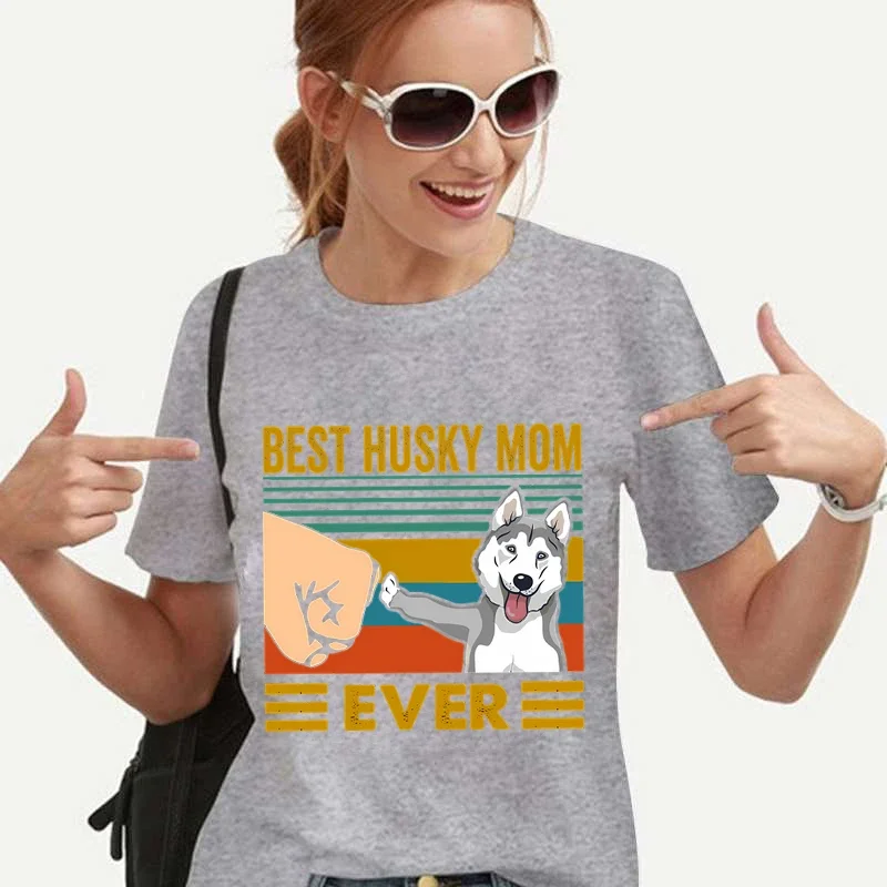 BEST HUSKY MOM EVER Women Black T Shirt Harajuku 90s Korean Style Cartoon Graphic Short Sleeve Tops Kawaii Funny Female Tshirt