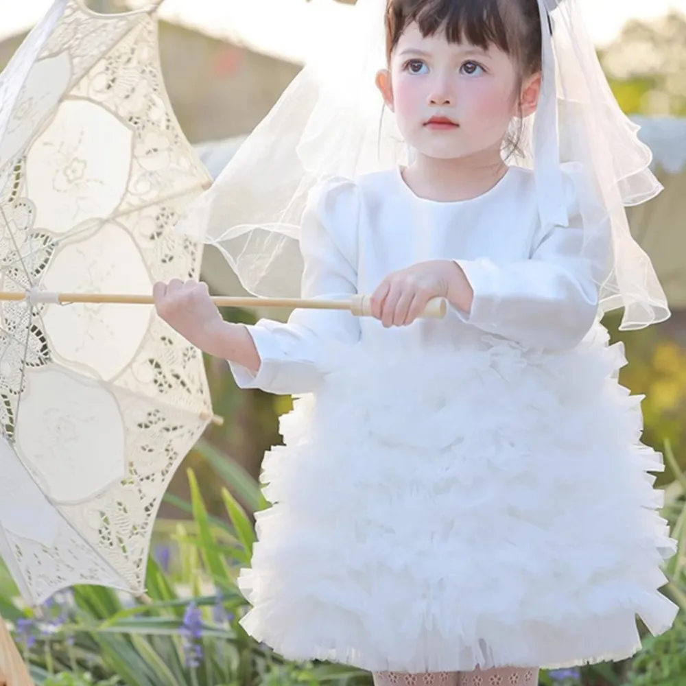 

Baby long sleeved multi-layer dress princess girl dress flower girl fluffy dress wedding party