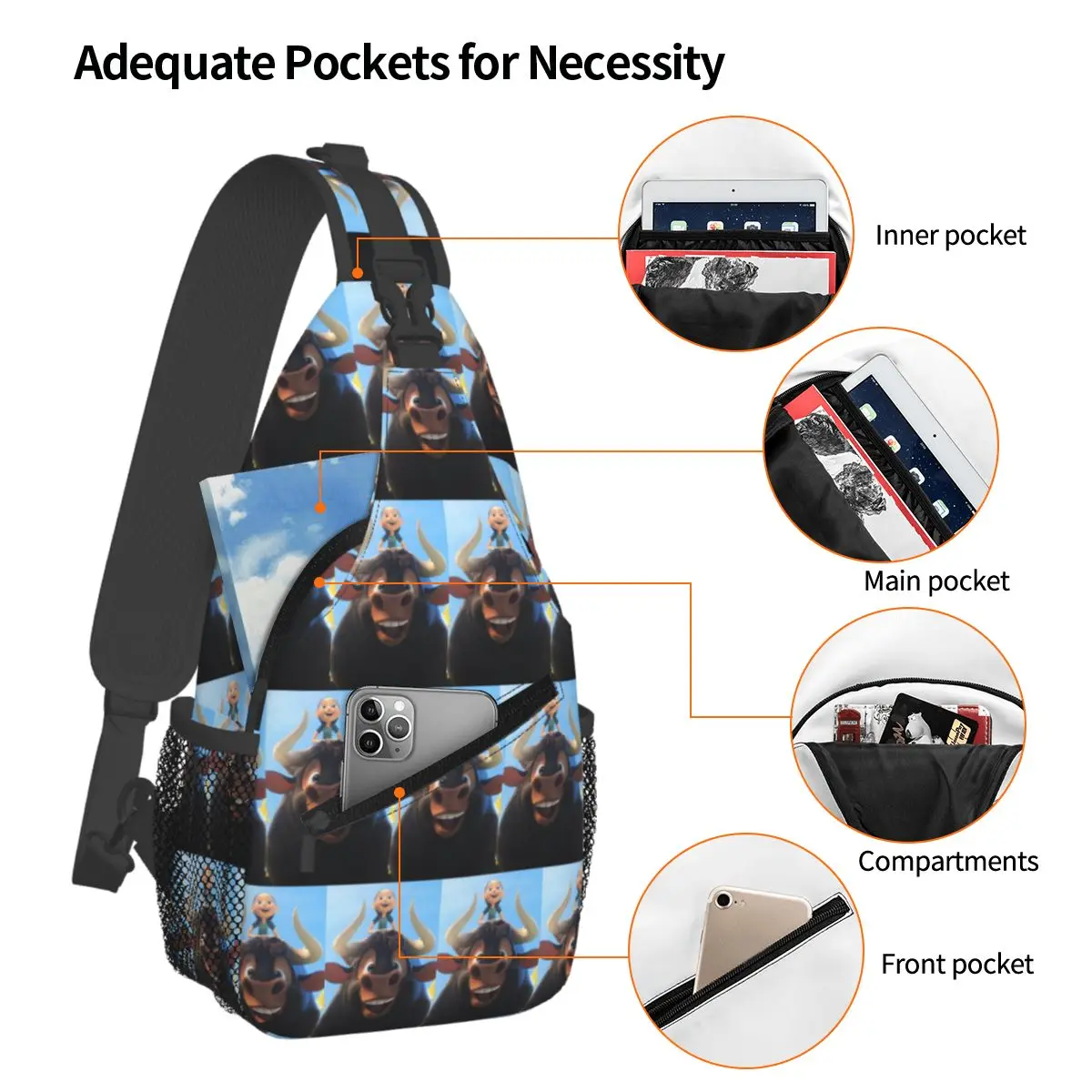 Ferdinand Animated Short Films Chest Bag Men Sling Crossbody Backpack Chest Bag Traveling Hiking Daypack Shoulder Bag