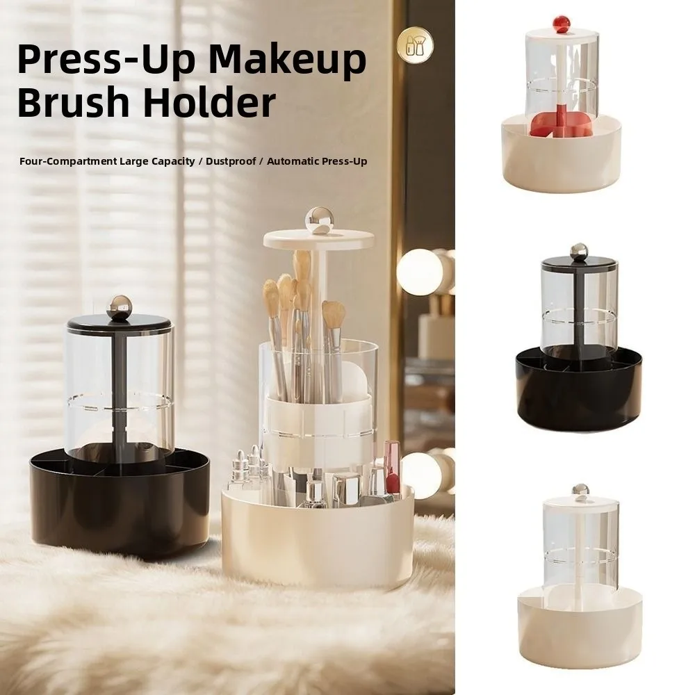 

4 Slots Lifting Makeup Brush Holder Plastic Multi-grid Makeup Brush Organizer Dustproof Large Capacity Cosmetic Storage Box