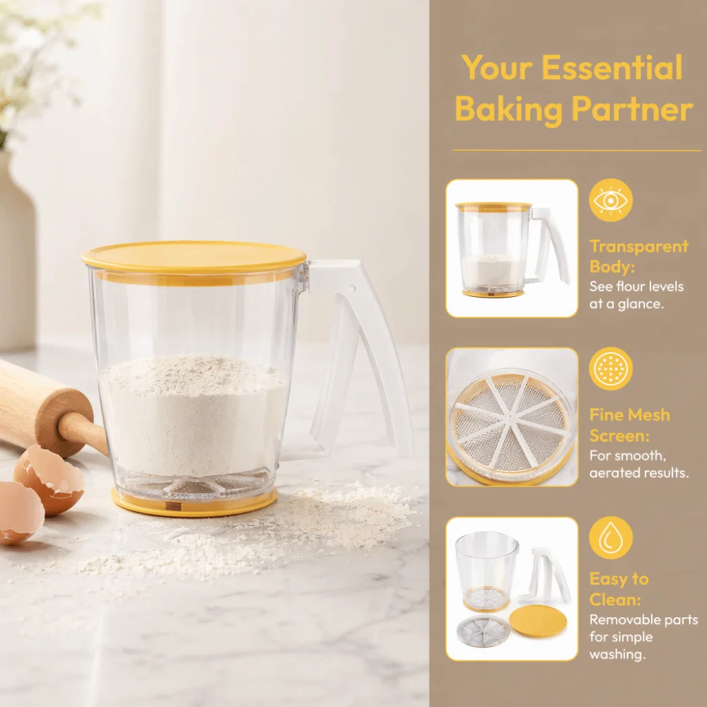 Stainless Steel Hand Held Flour Sifter Removable Bottom Cover With Lid Cup Flour Sifter Hand Held Design Mesh Screen
