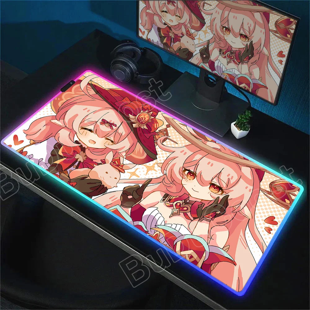 

RGB Kawaii Genshin Impact Alice Klee Mousepads Computer Gaming Lock Edge HD Laptop PC Desk Mat Natural Rubber Keyboard Mouse Pad