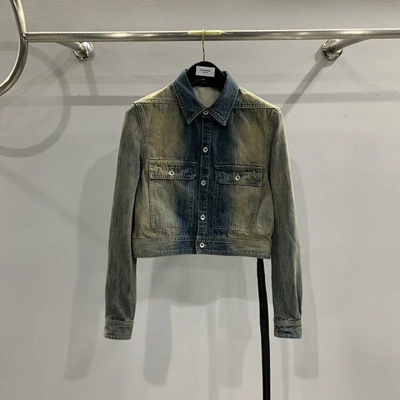 

24ss High Street Rick Women Denim Jacket Higher Quality Men Clothes Washed and Distressed Belted Jacket