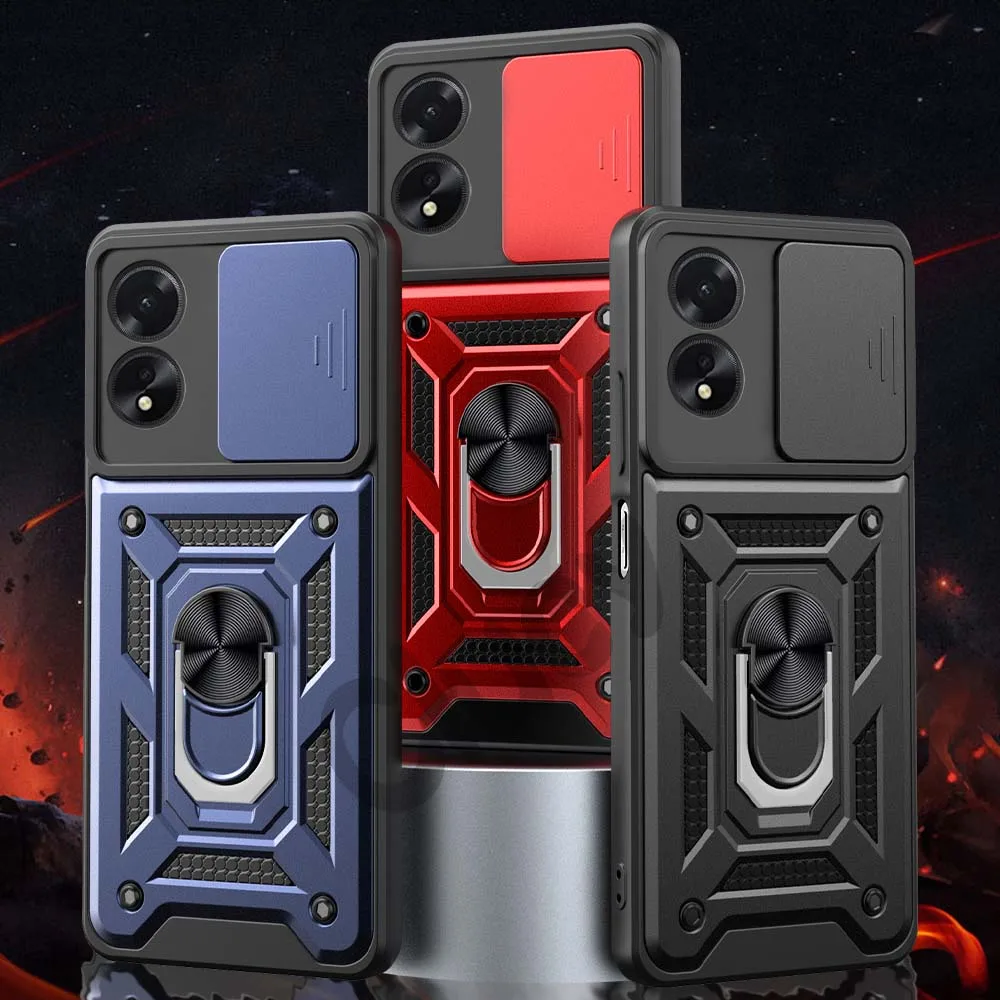 Para OPPO A38 4G A18 A78 A98 cámara a prueba de golpes funda armadura para OPPO A54 A74 4G 5G soporte magnético para coche anillo cubierta protectora