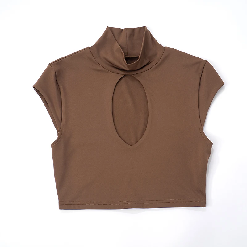 CUTENOVA المرأة نصف عالية الرقبة المستديرة الجبهة الجوف خارج قصيرة الأكمام المحاصيل الأعلى عالية الخصر نحيل سبع نقاط فستان أطفال مع سروال داخلي الإناث #5