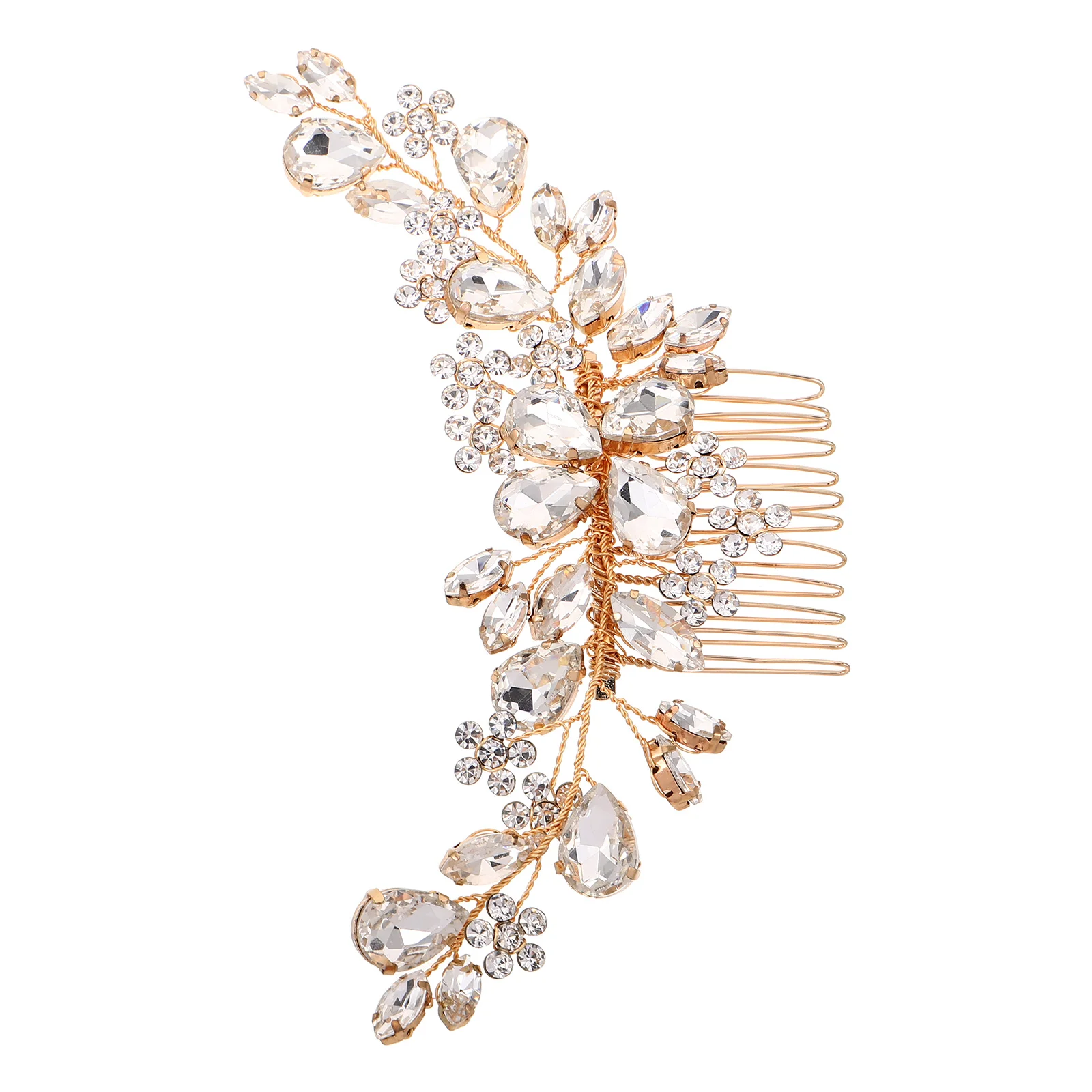 

Crystal Hair Comb Floral Metal Claw Clip Golden Rhinestone Bride Accessories Miss