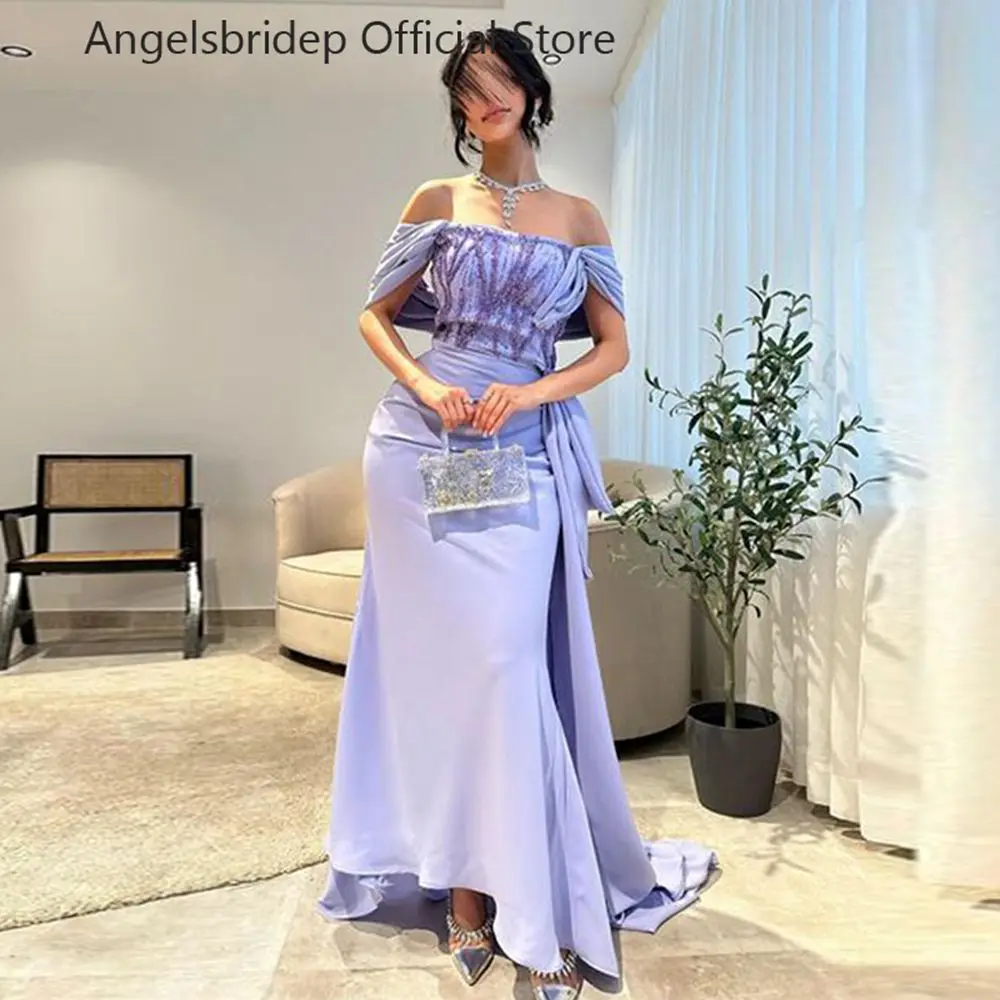 

Angelsbridep Elegant Lavander Prom Dress Mermaid Satin Evening Gowns Off Shoulder Beaded Party Graduation Dresses Robe De Soirée