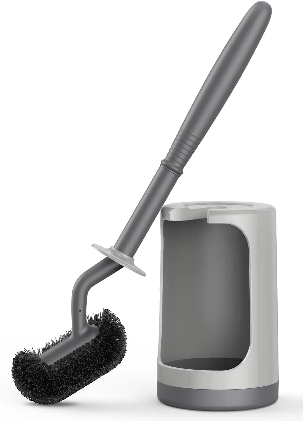 

Curved Toilet Brush Set with Holder: Deep Cleaning Under Rim, Compact Hidden Design for Small Bathrooms - Gray