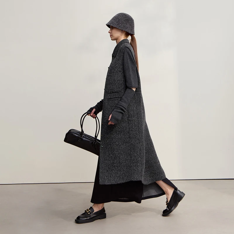 AMII Sleeveless Women's Woolen Coat 2025 Winter New Lapel Vest Wool Double-sided Woolen Coat Women's Warm Versatile Top 12554069